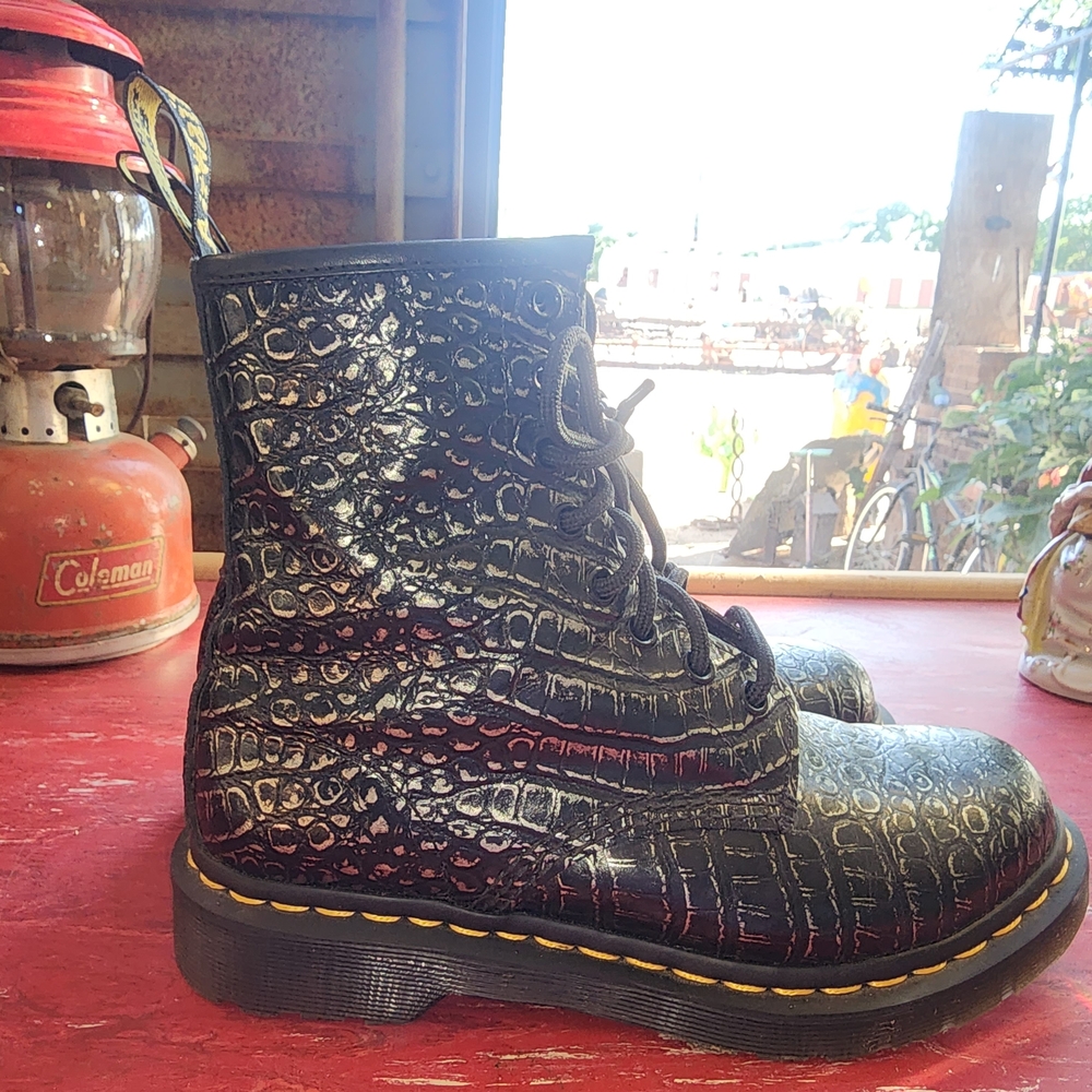 Doc Martens Black Croc Embossed Lace-Up Boots